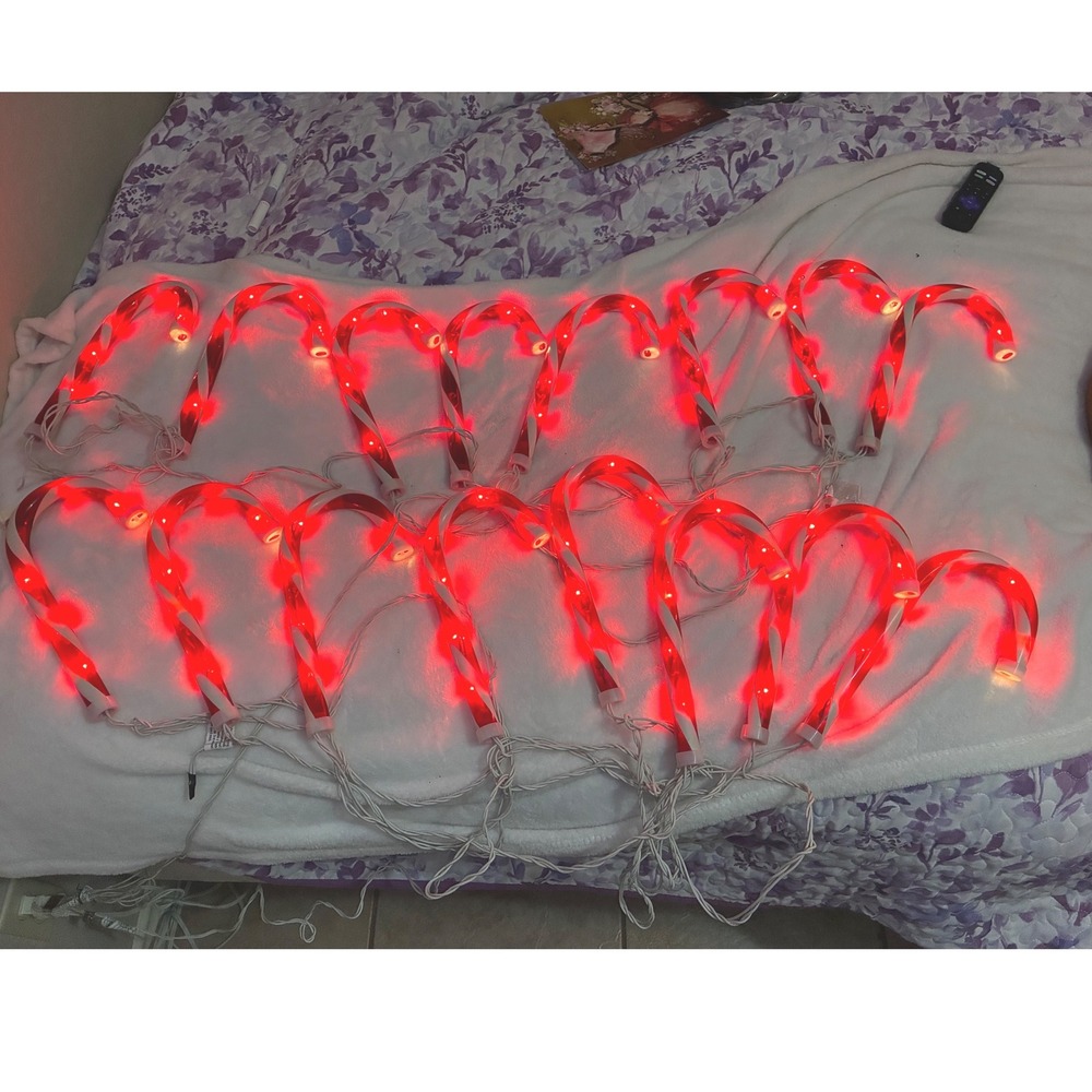 Candy Cane String Lights Red LED Christmas Replacement No Stakes Tested Lot of 2